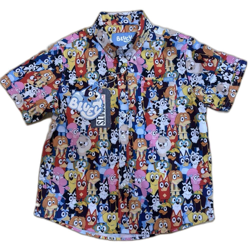 RSVLTS Bluey Primary Pals Youth Button-Up Shirt Small Graphic Cartoon NWT